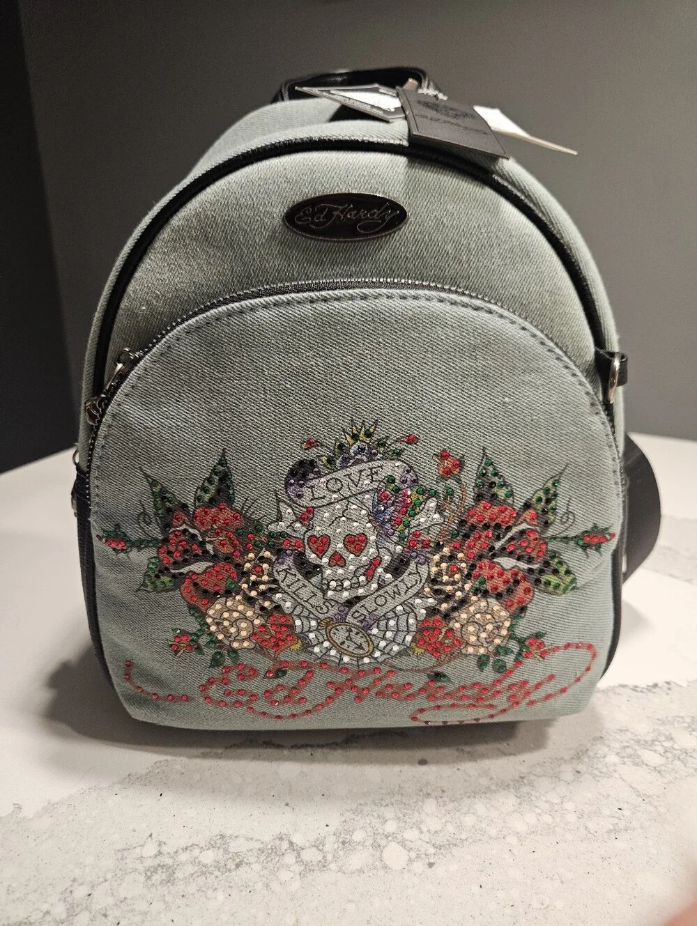 NEW Ed Hardy Light Denim Wash Mini Backpack